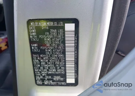 2016 Nissan Juke Sl z USA, uszkodzony, nr VIN JN8AF5MR9GT609190